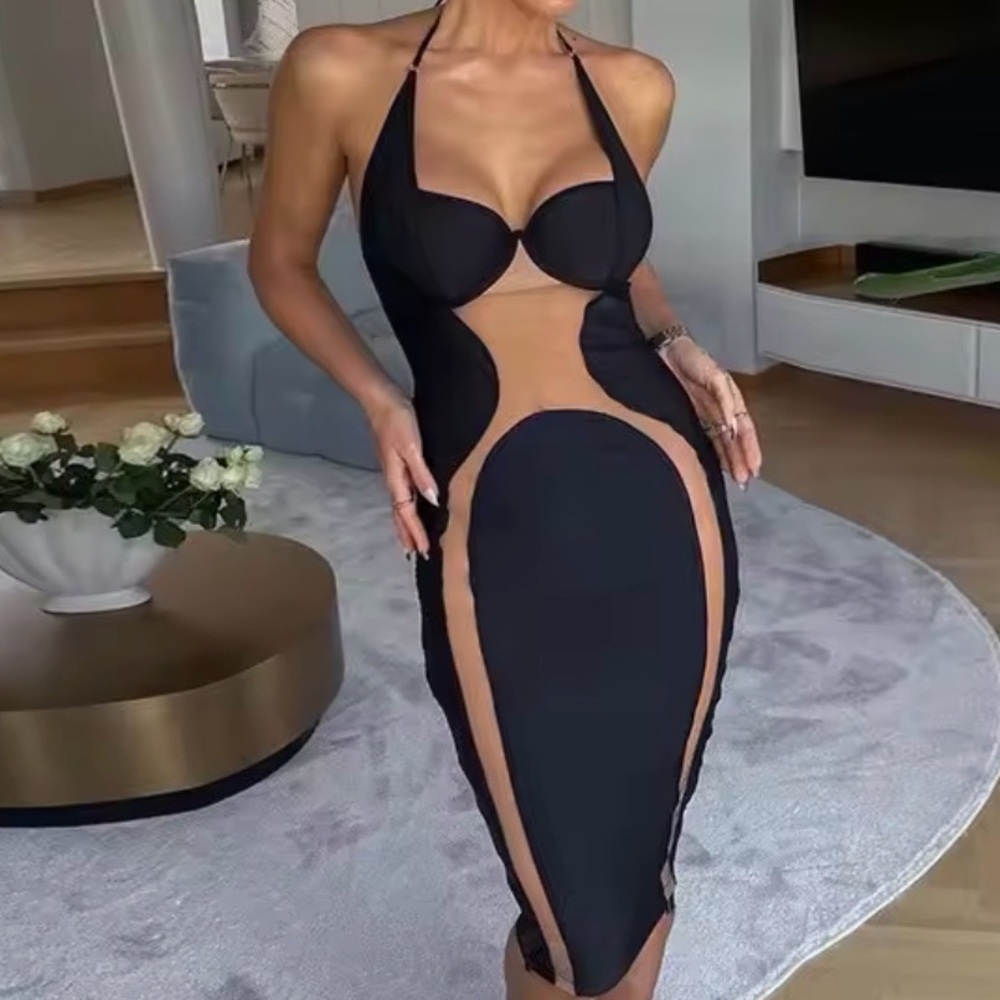 Black Mesh Patchwork Sleeveless Backless See Thro… - image 3